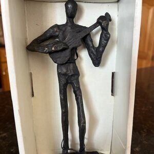 Vintage Mid-Century Modern Brutalist Brass Guitar Musician Figurine 8" (new)